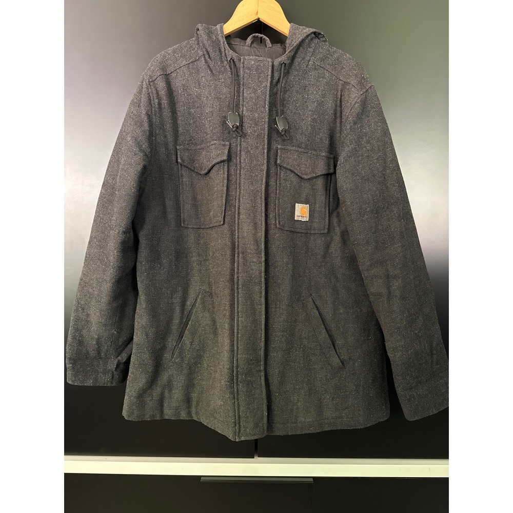Carhartt Women XL Gray Wool Blend Hooded Quilted Jacket Coat 100151 013